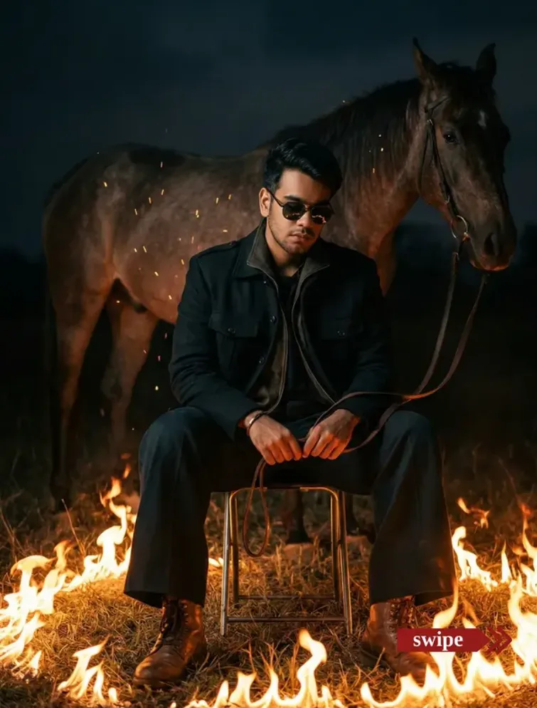 Cinematic Fire Ring Editorial Portrait - AI Prompt