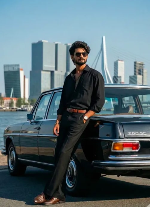 Cinematic Waterfront Mercedes Portrait - AI Prompt