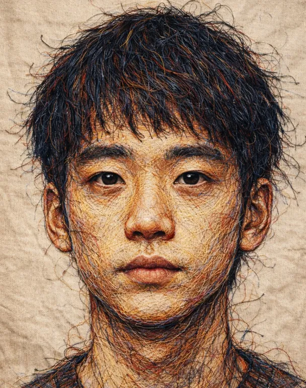 Hand-Embroidered Thread Portrait of a Man - AI Prompt