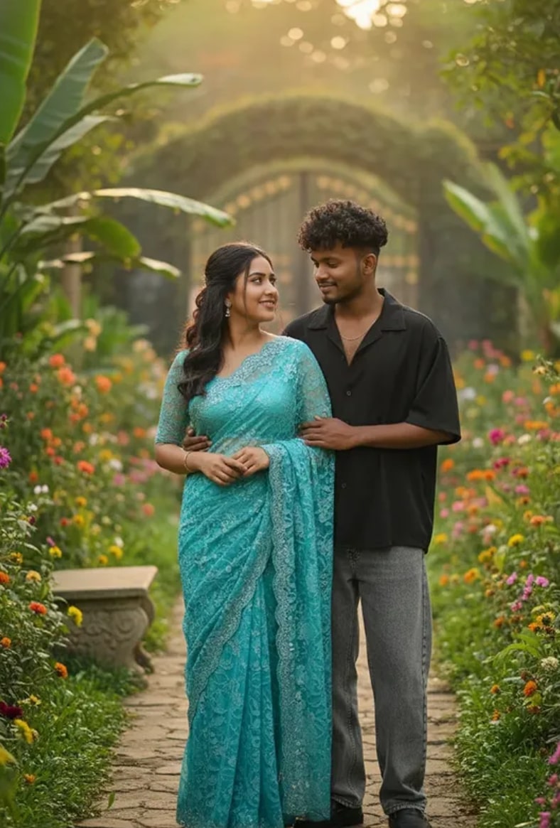 Hyper-Realistic Romantic Portrait of Young Indian Couple - AI Prompt