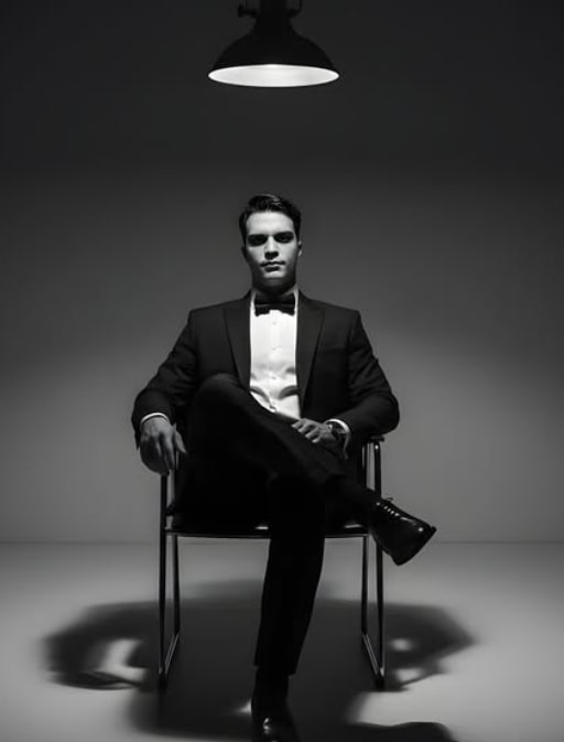 Ultra-Realistic Black & White Noir Studio Portrait - AI Prompt