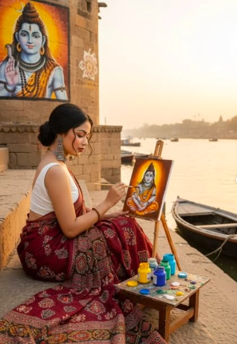 Varanasi Ghat Artist Portrait🎨✨ - AI Prompt