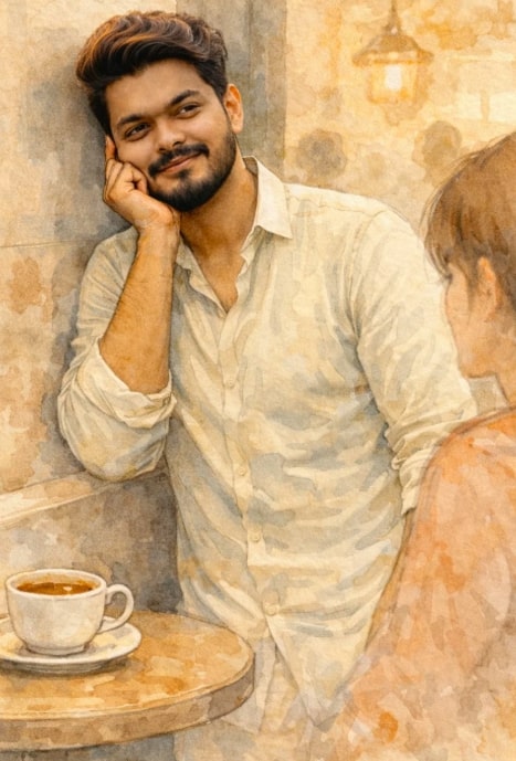 Watercolor Café Illustration Portrait - AI Prompt