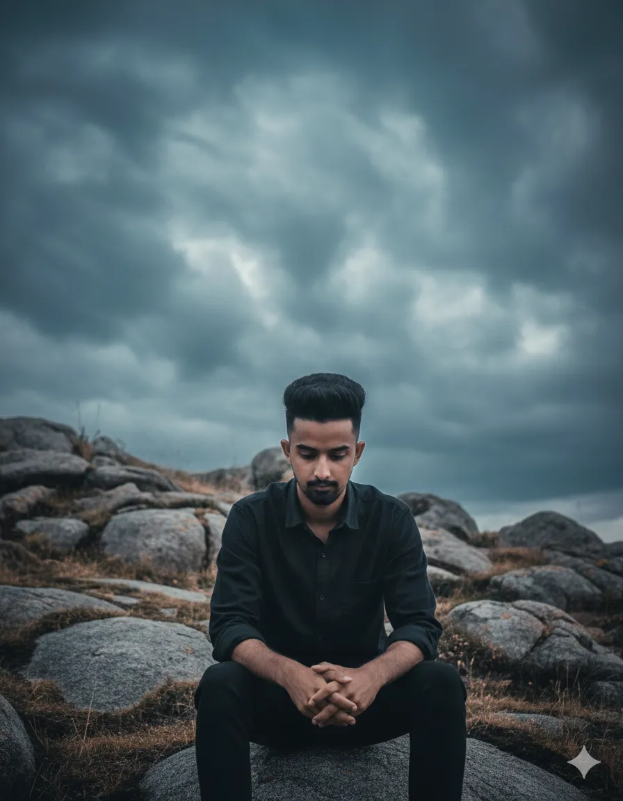 young man sitting alone - AI Prompt